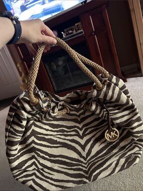 Michael Kors Zebra Print Rope-Handle Tote Bag